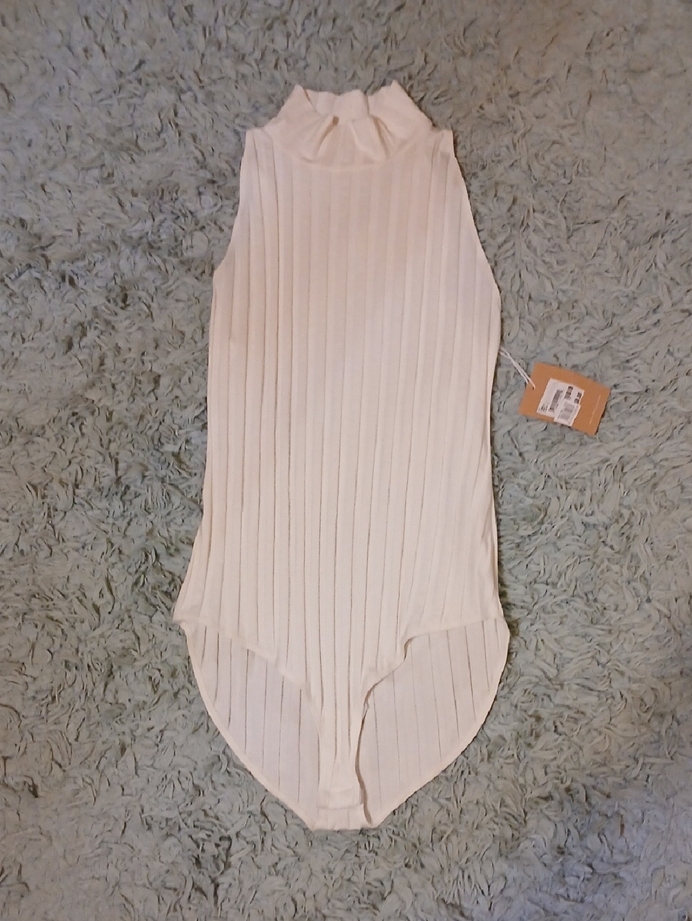 Nordstrom Ivory Ribbed Mock Neck Sleeveless Bodysuit